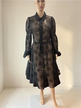 Voodoo Vixen Black Rose Sheer Midi Shirt Dress • Whimsigoth Rockabilly M